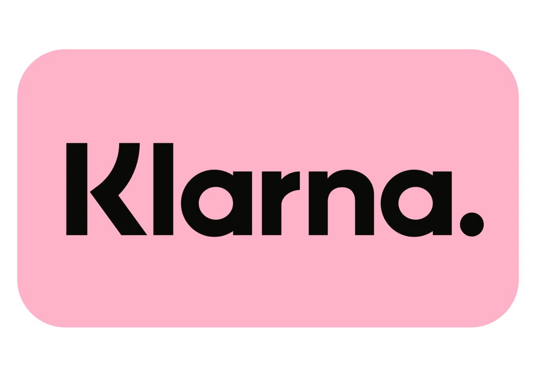 Klarna logo: black wordmark on a pink rounded-rectangle background.