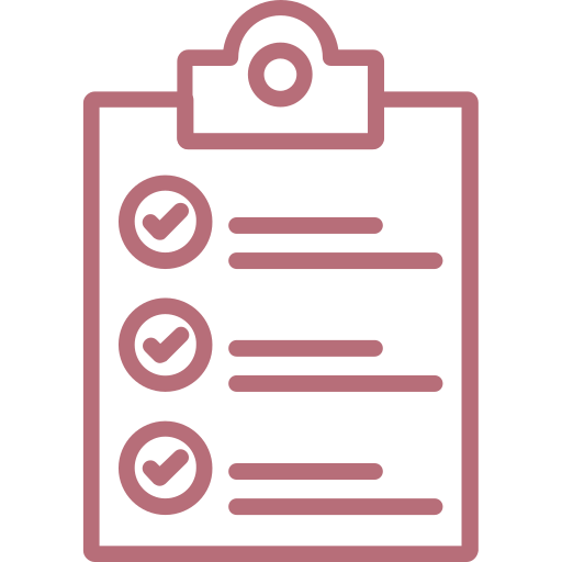 Clipboard icon with a three-item checklist and all items checked.