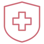 Shield emblem featuring a red cross at its center, suggesting medical or emergency protection