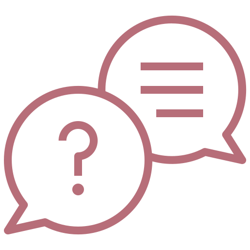 Two overlapping speech bubbles, one with a question mark, representing help or FAQs (Q&A)