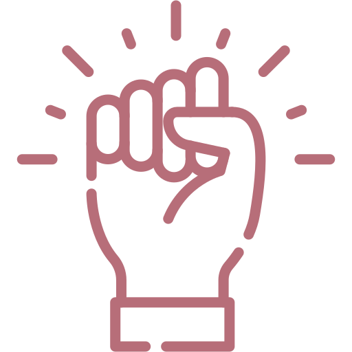 Raised fist with outward lines, symbolizing strength or solidarity (stylized icon).