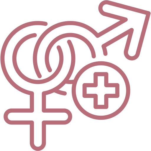 Intertwined male and female gender symbols with a medical cross, indicating gender health or transgender healthcare