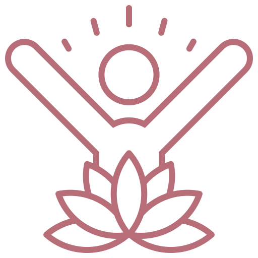 Minimalist line art of a person with arms raised standing on a lotus, conveying celebration or achievement